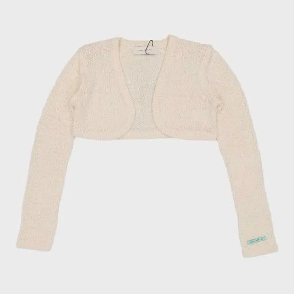 [BUNJANG] Instant Funk Ribbon Bolero Ivory Crop Knit Cardigan / 인스턴트펑크 리본사 볼레로 아이보리 크롭니트 가디건 화이트민트스티치자켓웨