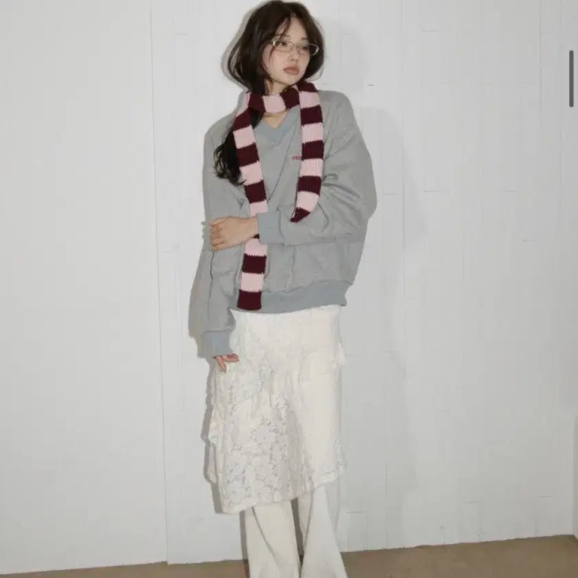 [BUNJANG] Morroa Layered Lace Banding Bootcut Pants + Skirt / 모로아 레이스 밴딩 부츠컷 팬츠+레이어드 스커트 화이트 로즈쉬폰언발프릴랩