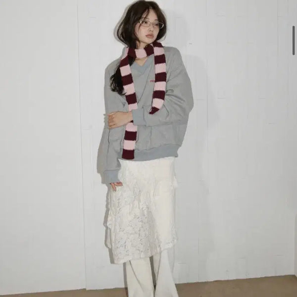 [BUNJANG] Morroa Layered Lace Banding Bootcut Pants + Skirt / 모로아 레이스 밴딩 부츠컷 팬츠+레이어드 스커트 화이트 로즈쉬폰언발프릴랩