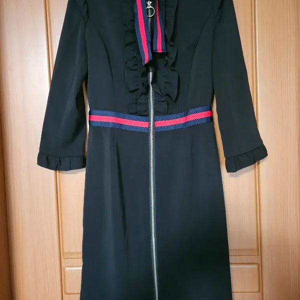 [BUNJANG] Black Color Block Midi Dress with Ribbon Detail / 예쁜 블랙 배색 원피스 판매