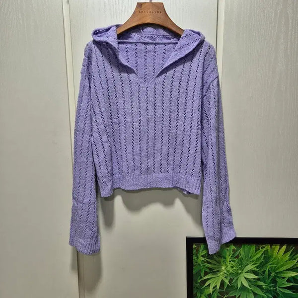 [BUNJANG] Lavender Crop Hooded Knit / (세일)(새상품)라벤더 크롭 후드 니트