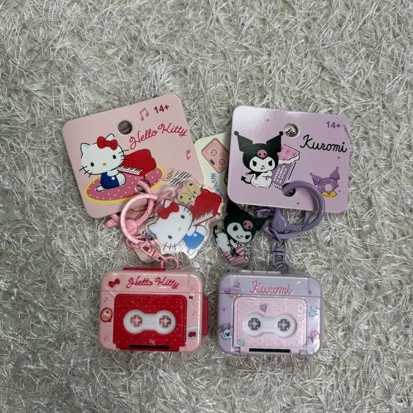 [BUNJANG] Sanrio Hello Kitty & Kuromi Cassette Voice Recorder Keychain Set / (미사용 세트) 산리오 헬로키티 쿠로미 카세트 녹음기 키링 세트