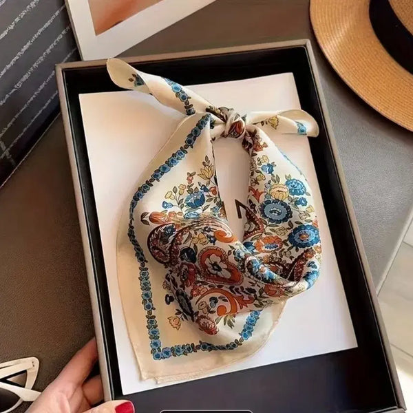 [BUNJANG] Flower Pattern Silk Scarf Bandana / 플라워 패턴 실크 스카프 반다나