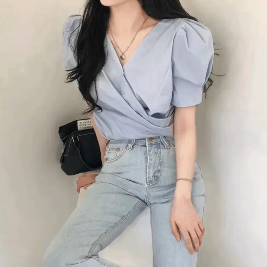 [BUNJANG] Short Sleeve Blouse (New) / 반팔 블라우스 (새상품)