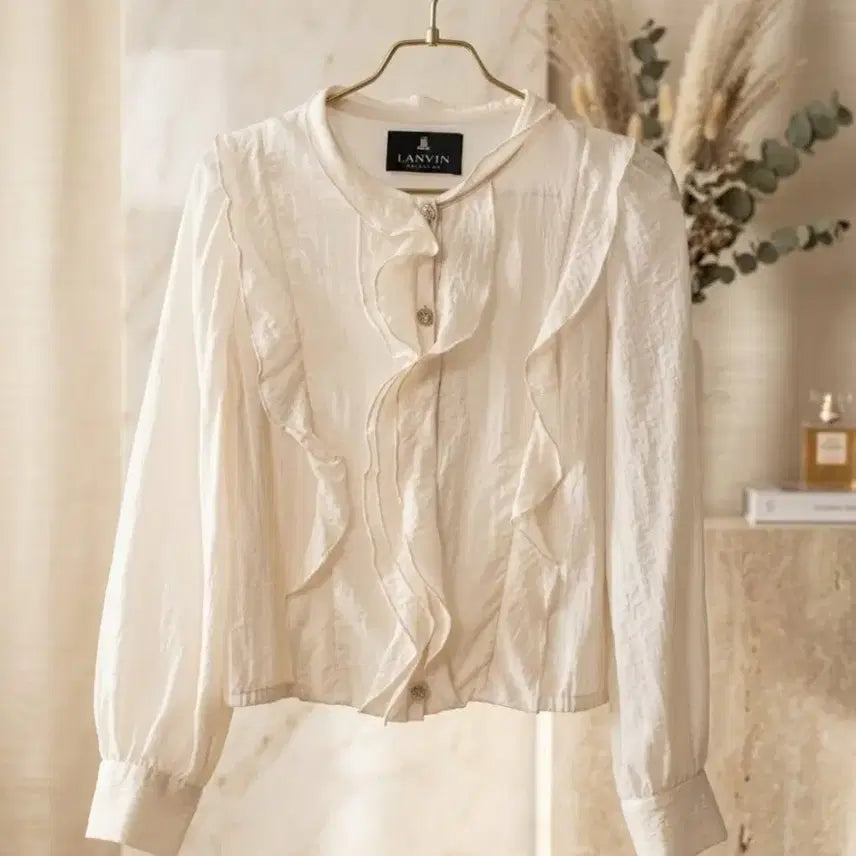 [BUNJANG] Hansem Lanvin Collection Silk Wool Blend Frill Blouse (Ivory) / [66~날씬77] 한섬 랑방컬렉션 실크 모 혼방 프릴 블라우스 (정품)