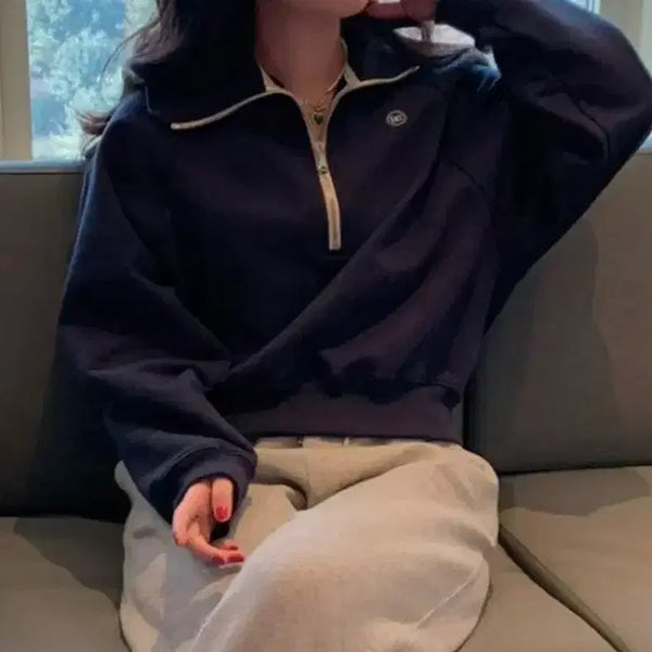 [BUNJANG] Recto Half Zip-up Sweatshirt Navy / 렉토 하프집업 맨투맨 네이비