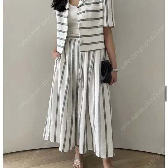 [BUNJANG] ORR Cruise Stripe Jacket & Skirt Set - Lush Green / ORR 오르 크루즈 스트라이프 자켓 & 스커트 세트 - 러쉬그린