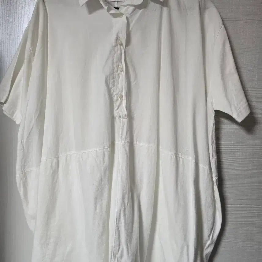 [BUNJANG] Ramoné White Cotton Short-Sleeve Shirt Blouse / 반팔 화이트 셔츠블라우스 면100%(새제품)