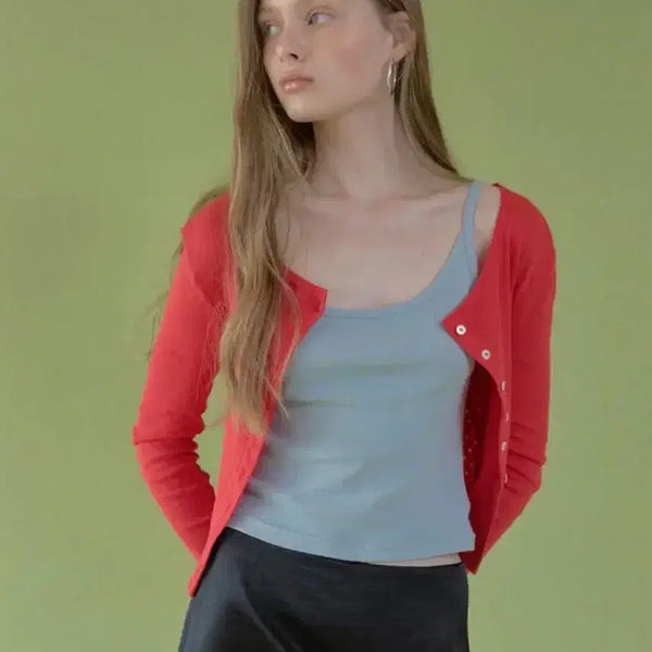 [BUNJANG] Headment Serena Summer Button Cardigan Red / 쿨거래 5.5 헤더먼트 세레나 썸머 버튼 가디건 레드