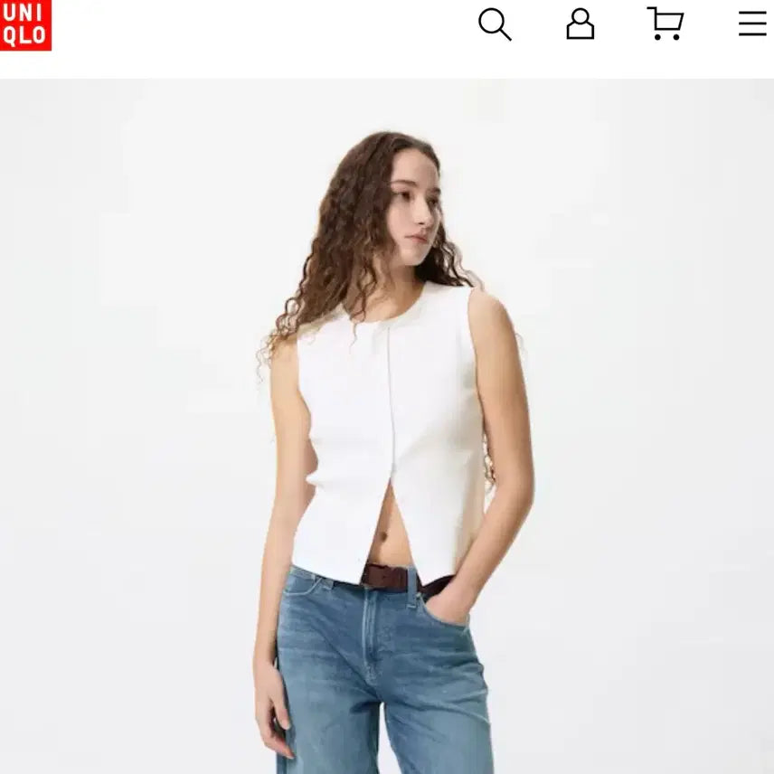 [BUNJANG] Uniqlo Open Front Shell Top T-Shirt Medium / 유니클로 오픈 나시 프런트오픈셸탑T m사이즈