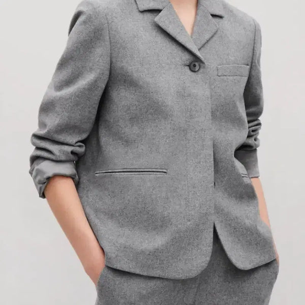 [BUNJANG] COS Wool Blend Crop Jacket (Light Grey, EU34) / [거의 새것] COS 울 혼방 크롭 재킷(그레이/EU34)