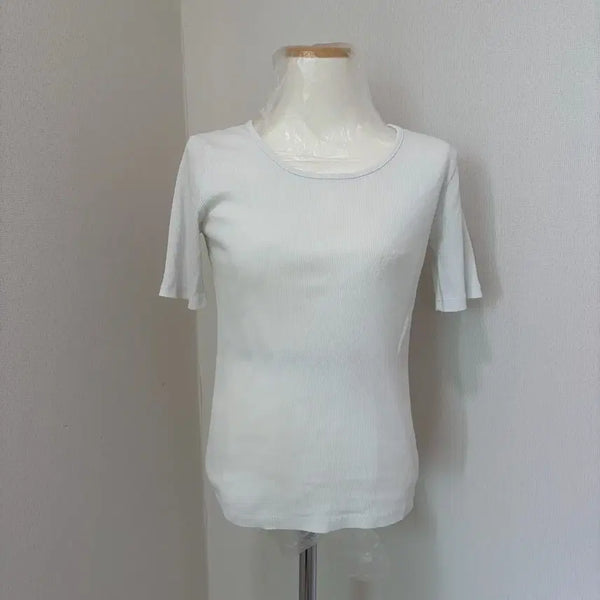 [BUNJANG] White Ribbed Short-Sleeve T-Shirt / 화이트 골지 반팔 티셔츠