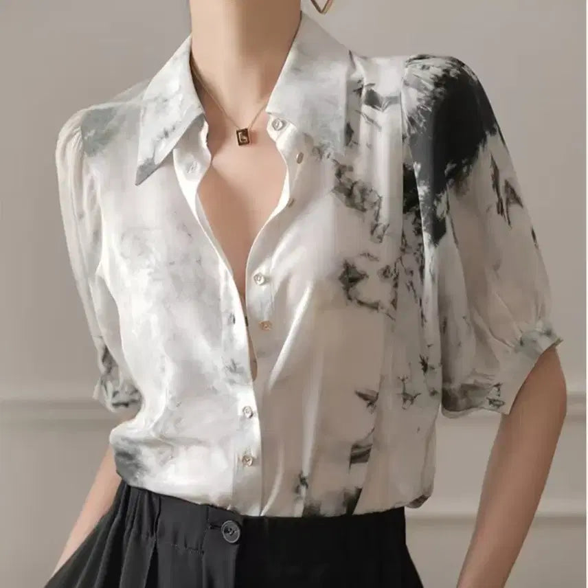[BUNJANG] Tie-Dye Silk Blend Short Sleeve Blouse / 타이다이 실크 블라우스 반팔 셔츠
