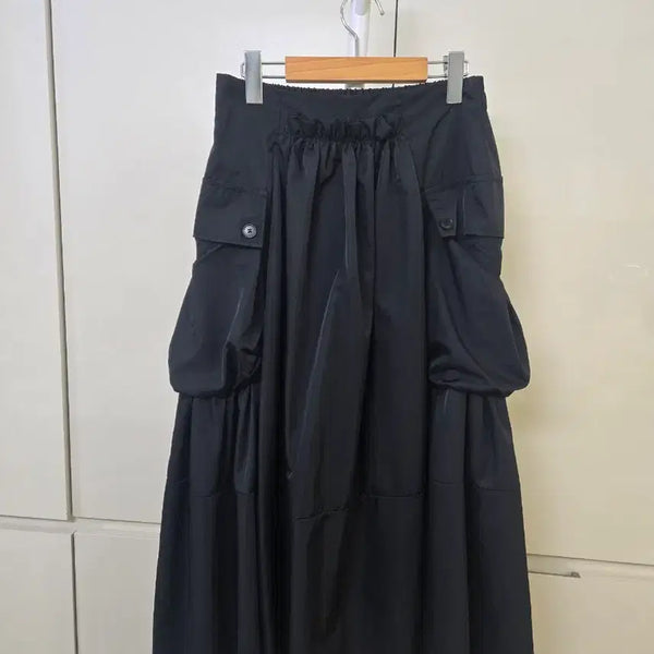 [BUNJANG] Black Cargo Long Skirt with Pleats / 블랙 카고 롱 스커트 주름치마