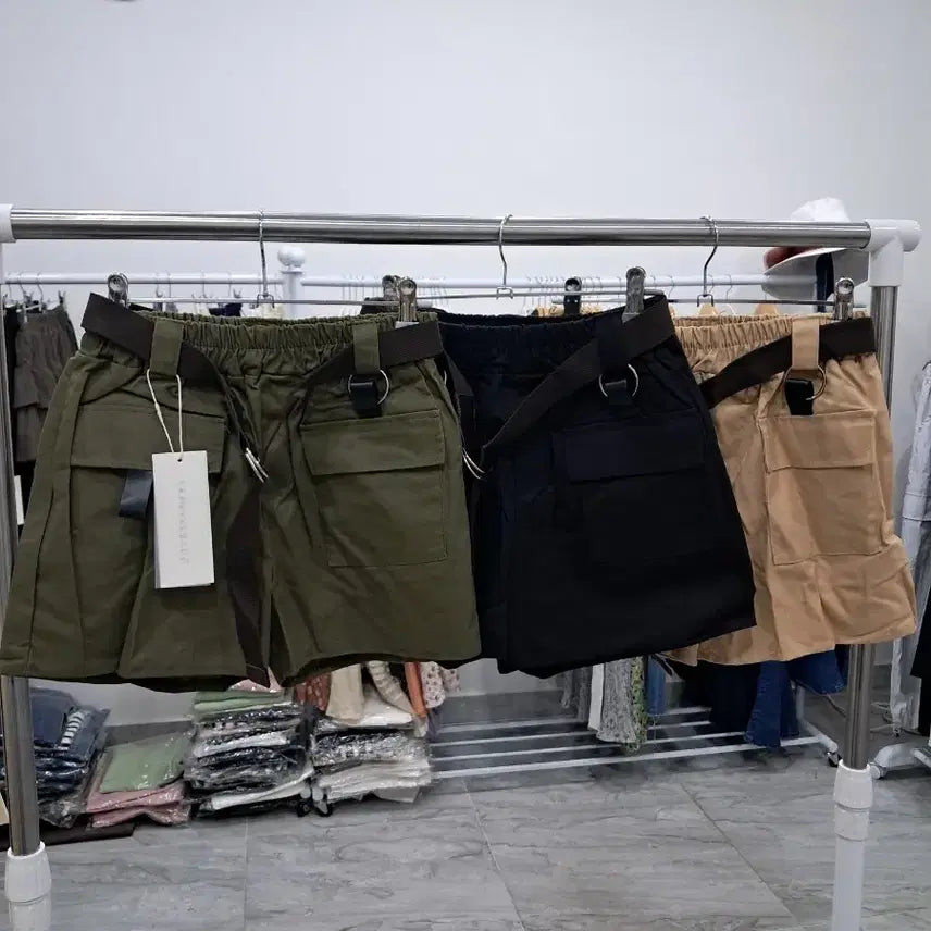 [BUNJANG] Belt Cargo Shorts (Khaki/Black/Beige) / 벨트 카고 반바지 벨트반바지 프리 (카키/블랙/베이지)