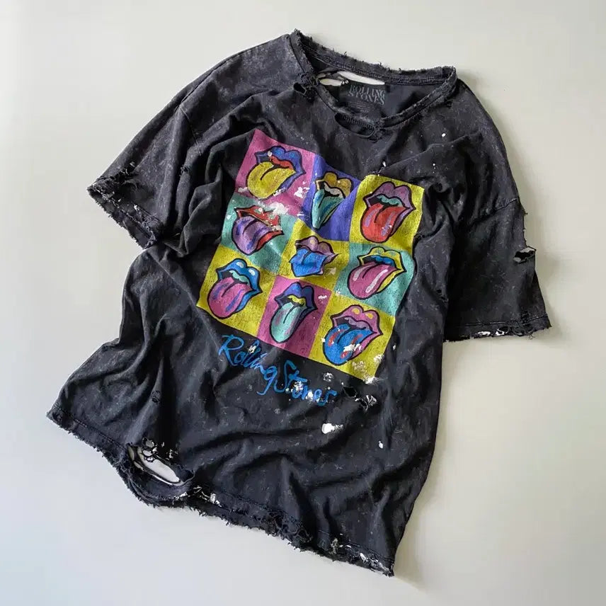 [BUNJANG] Rolling Stones Distressed Painting T-Shirt / 롤링스톤 디스트로이드 페인팅 반팔티