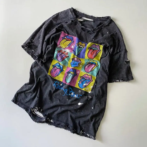 [BUNJANG] Rolling Stones Distressed Painting T-Shirt / 롤링스톤 디스트로이드 페인팅 반팔티