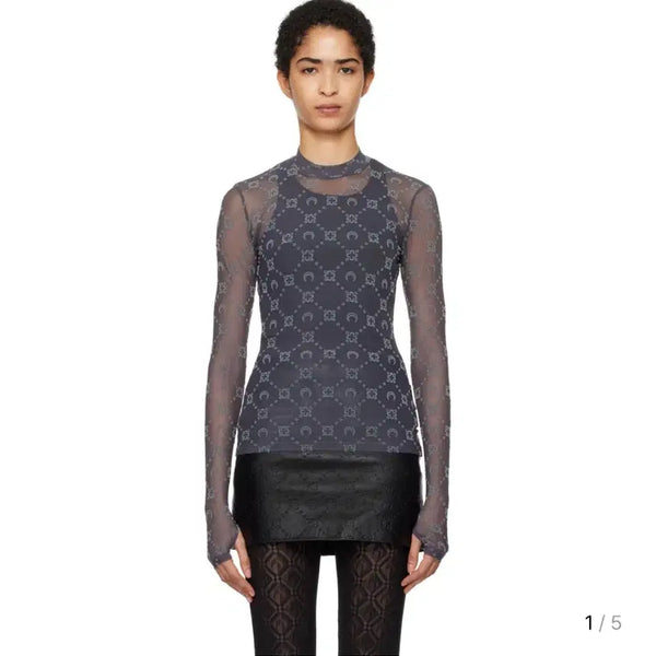 [BUNJANG] Marine Serre Grey Monogram Mesh Second Skin Long Sleeve / 마린세르 그레이 모노그램 메쉬 세컨드스킨 긴팔
