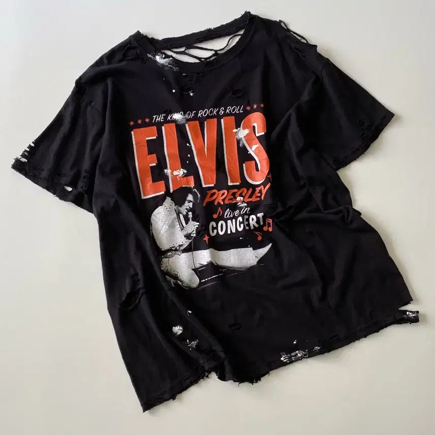 [BUNJANG] Elvis Presley Destroyed Painting T-Shirt / 엘비스 프레슬리 디스트로이드 페인팅 반팔티