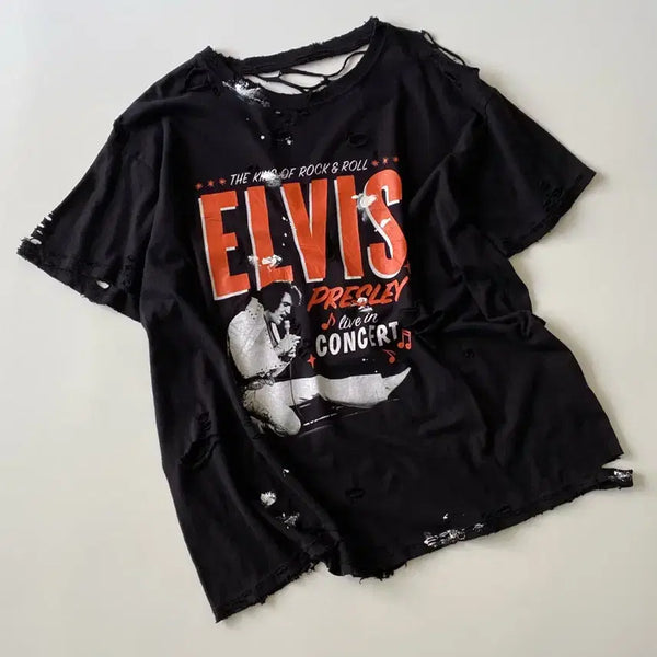 [BUNJANG] Elvis Presley Destroyed Painting T-Shirt / 엘비스 프레슬리 디스트로이드 페인팅 반팔티