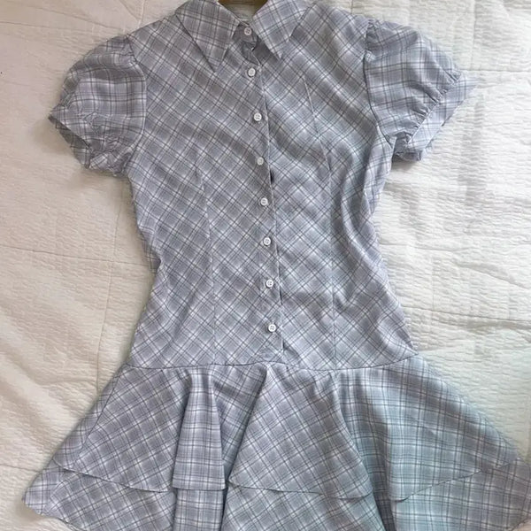 [BUNJANG] Vintage Mori Girl Summer Check Slim Fit Dress / 가격동결) 빈티지 모리걸 여름 체크 슬림핏 원피스