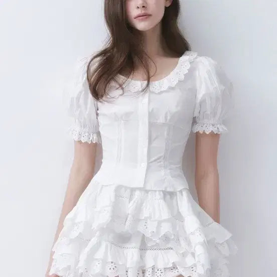 [BUNJANG] Deartears Angel Lace Blouse & Skirt Set-up Ivory S / 더티스 엔젤 레이스 블라우스 스커트 셋업 아이보리 S