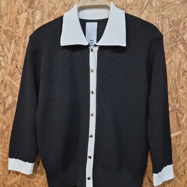 [BUNJANG] it MICHAA Color-Block Knit Cardigan / 잇미샤 블랙 화이트 배색 니트 가디건 82