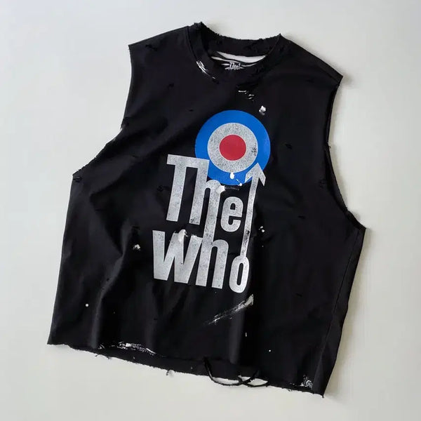 [BUNJANG] The Who Distressed Painted Cut-off Sleeveless T-shirt / The Who 디스트로이드 페인팅 컷오프 슬리브리스 나시티