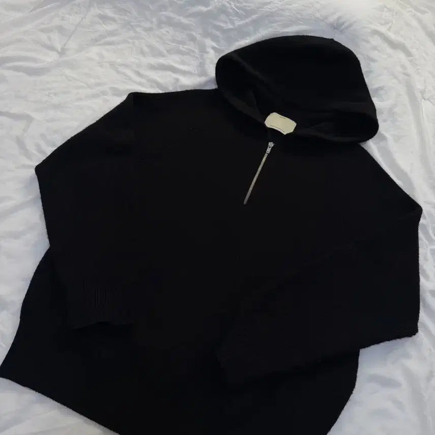 [BUNJANG] Pottery Merino Wool Hooded Half Zip-Up Knit Black Size 1 / 포터리 메리노 울 후디드 하프 집업 니트 블랙 1