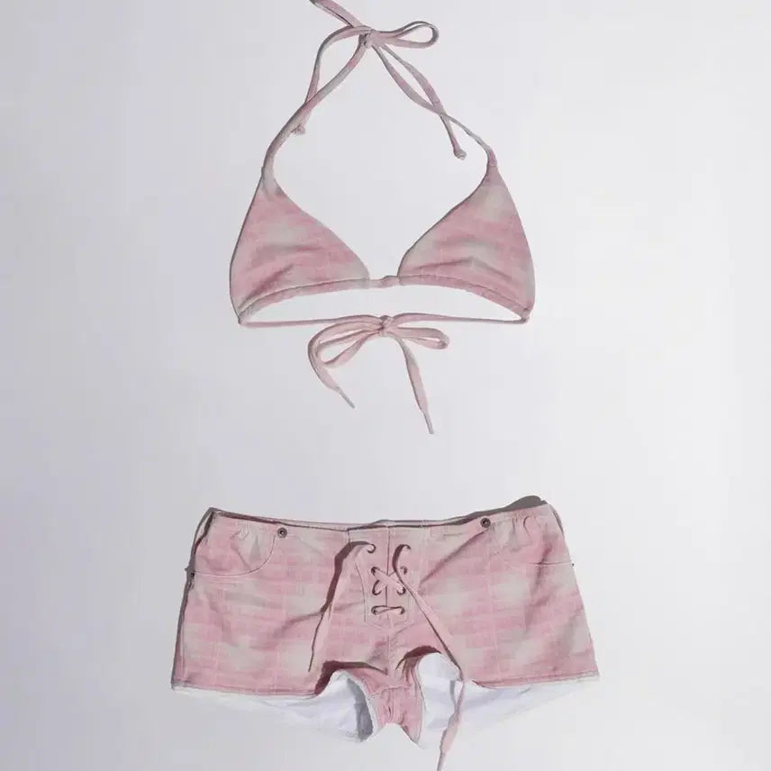 [BUNJANG] Sculptor Ombre Plaid Micro Bikini / 스컬프터 옴브레 플레이드 마이크로키니