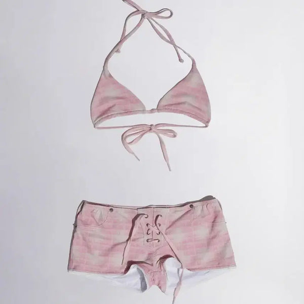 [BUNJANG] Sculptor Ombre Plaid Micro Bikini / 스컬프터 옴브레 플레이드 마이크로키니
