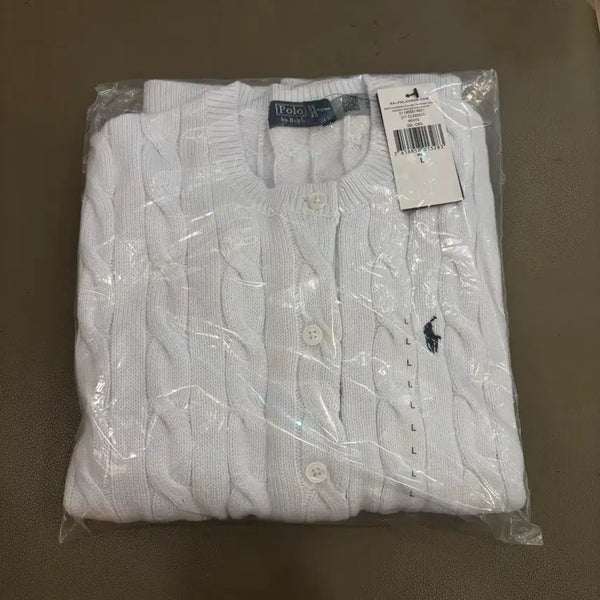 [BUNJANG] Polo Ralph Lauren Women's Cable Knit Short Sleeve Cardigan White / [정품]폴로랄프로렌 여성 꽈배기 반팔가디건 화이트 새상품