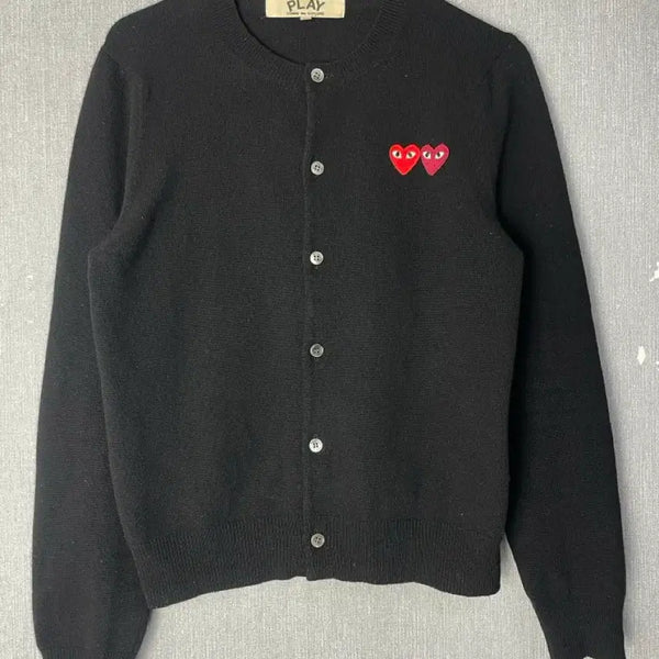 [BUNJANG] Comme des Garçons Play Double Red Heart Emblem Cardigan / [M] 꼼데가르송 플레이 더블 레드 하트 와펜 가디건