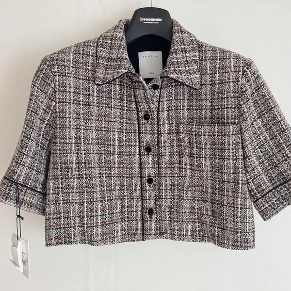 [BUNJANG] Sandro Tweed Jacket (Beige/Violet) / 새제품 산드로 트위드 자켓 34 (베이지/바이올렛)