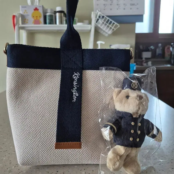 [BUNJANG] Kensington Hotel Canvas Crossbody Bag with Doorman Bear Keychain Set / 켄싱턴 호텔 캔버스 크로스백 + 곰인형 키링