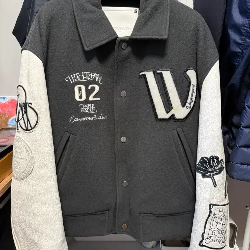 [BUNJANG] Wooyoungmi 22FW Varsity Jacket Grey / 우영미 22FW 바시티 그레이