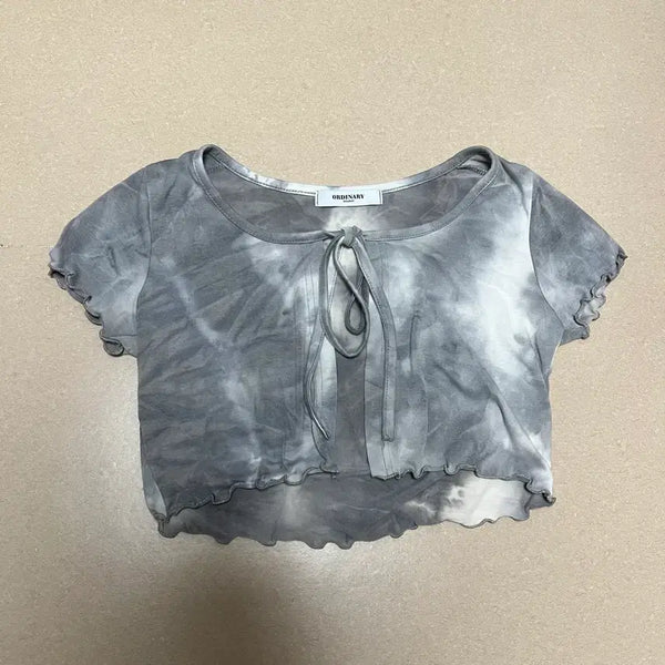 [BUNJANG] Tie-Dye Short Sleeve Cropped Cardigan / 타이다이 나염 반팔 크롭 가디건