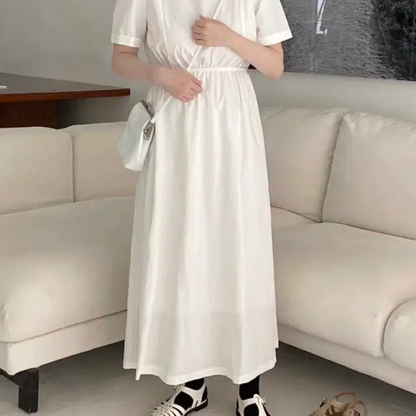 [BUNJANG] White Long Puff Sleeve Dress / 화이트 롱 원피스 퍼프 반팔
