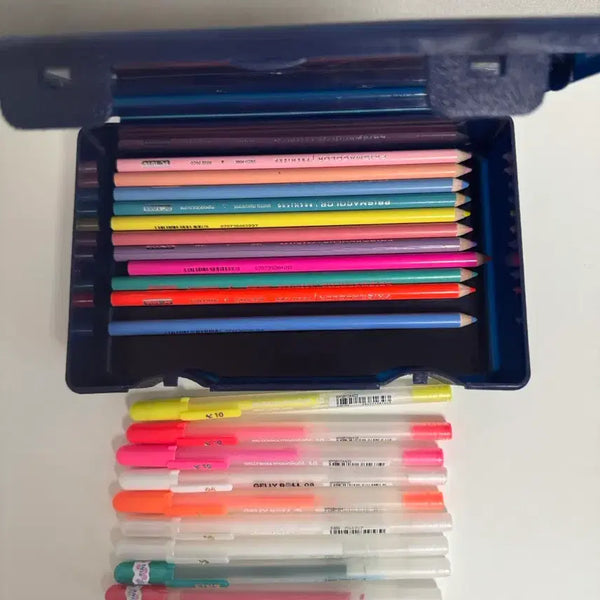 [BUNJANG] Prismacolor Colored Pencils & Sakura Gelly Roll Moonlight Pen Set with Penco Container / 프리즈마 색연필 + 젤리롤 문라이트 펜 세트