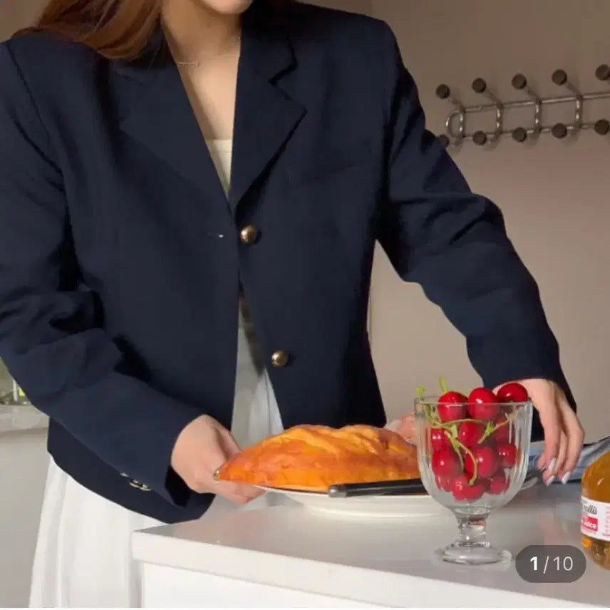 [BUNJANG] Miel Blanc Navy Cropped Short Jacket / 미엘 비앙 크롭 숏 자켓 네이비