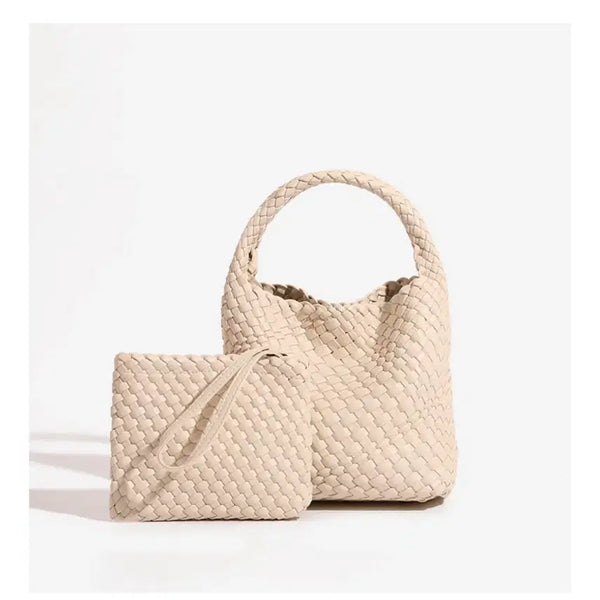 [BUNJANG] Genuine Leather Bottega Style Tote Bag Shoulder Bag (Beige) / 소가죽 보테가스타일 토트백 숄더백 겸용 / 색상 베이지