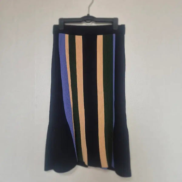 [BUNJANG] System Stripe Knit Long Skirt / 시스템 니트 스트라이프 롱 밴링스커트