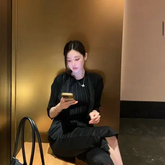 [BUNJANG] Objest Pleats Set Black Camisole Cardigan Skirt / 오브제스트 플리츠세트 블랙 나시 가디건 스커트