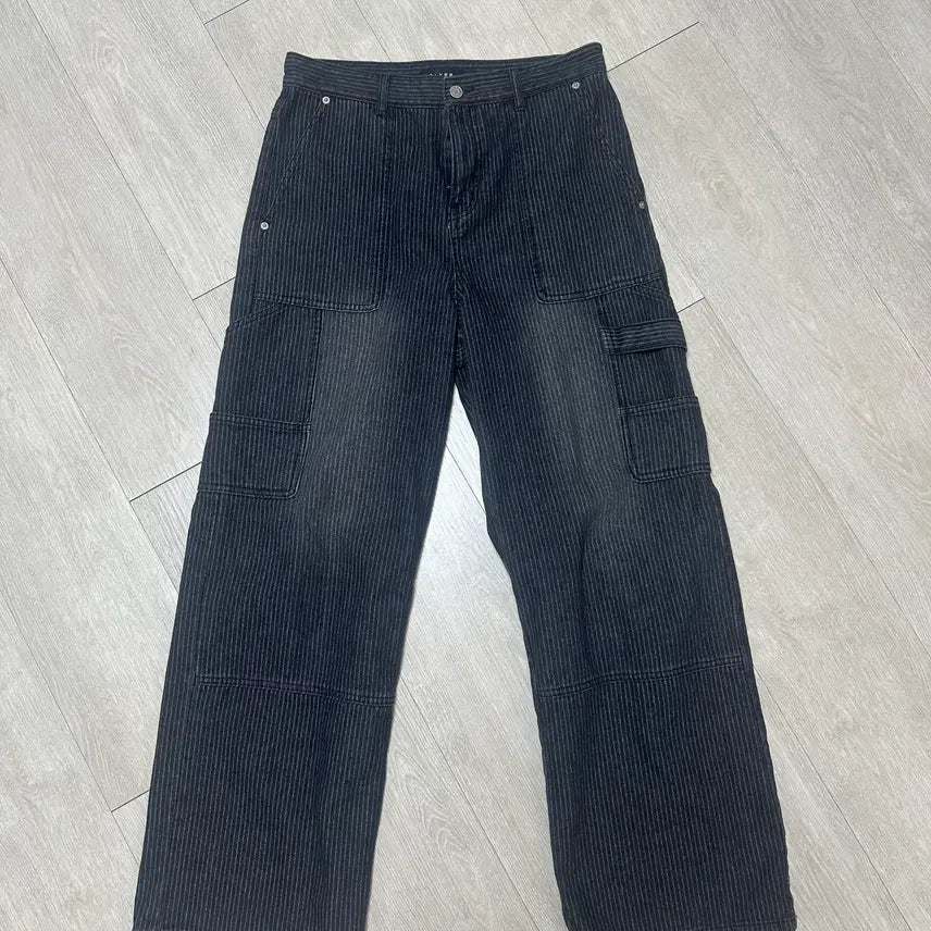 [BUNJANG] Arris Stripe Reverse Carpenter Denim Pants [Black] M / 알리스 스트라이프 리버스 카펜터 데님 팬츠 [블랙] M