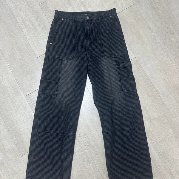 [BUNJANG] Arris Stripe Reverse Carpenter Denim Pants [Black] M / 알리스 스트라이프 리버스 카펜터 데님 팬츠 [블랙] M