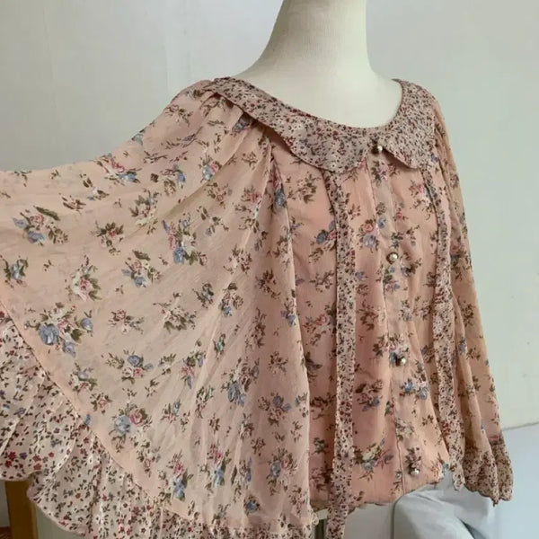 [BUNJANG] Japanese Vintage Floral Chiffon Blouse / 잔꽃 쉬폰 둥근 카라 블라우스