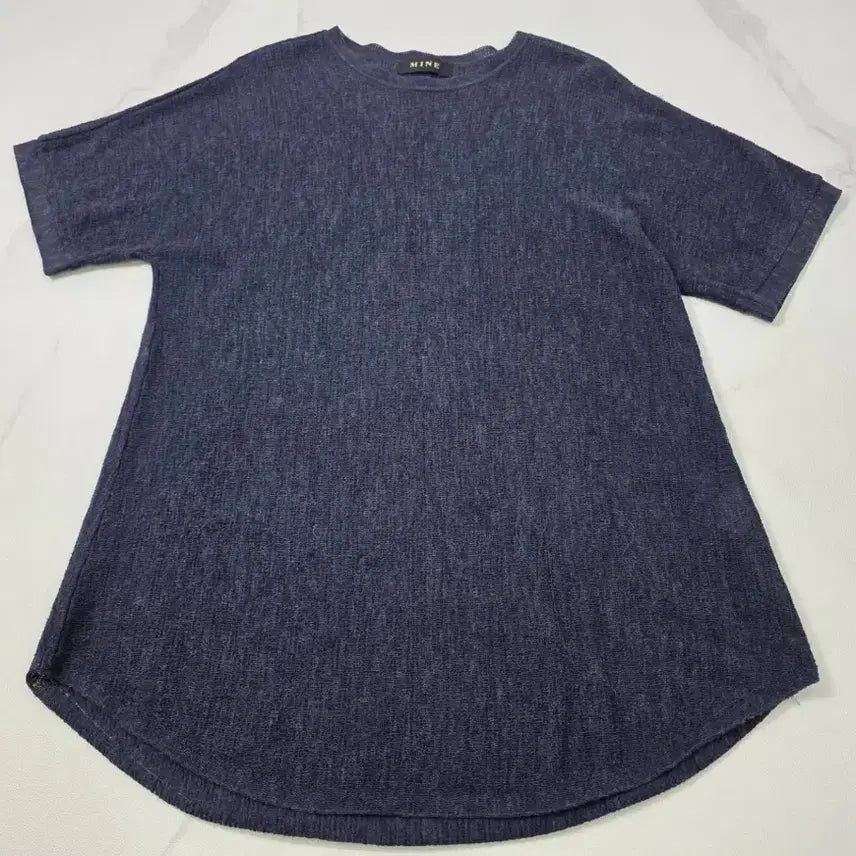[BUNJANG] MINE Navy Knit Short Sleeve T-Shirt / MINE 네이비 니트 반팔 티셔츠 F