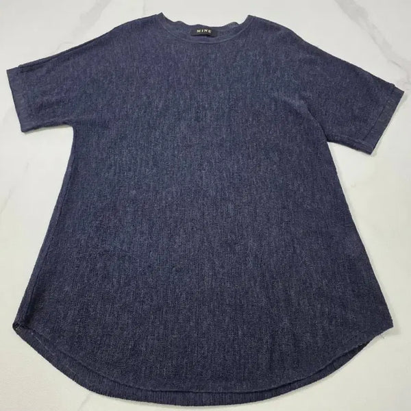 [BUNJANG] MINE Navy Knit Short Sleeve T-Shirt / MINE 네이비 니트 반팔 티셔츠 F