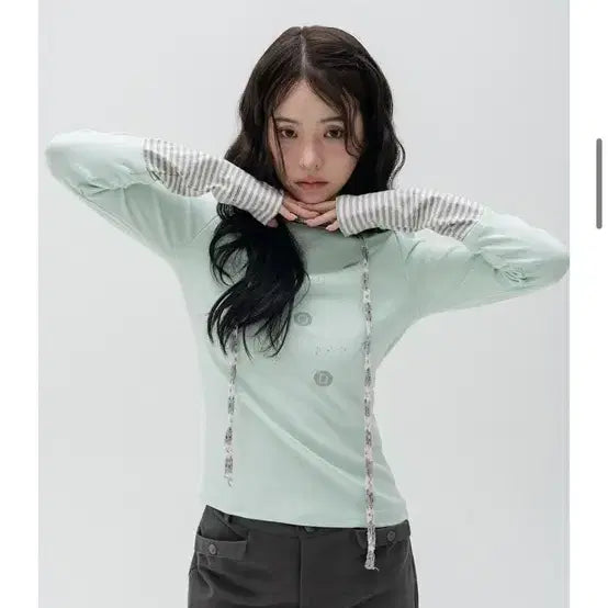 [BUNJANG] Highschooldisco Dot Graphic Layered Long Sleeve Mint / 하이스쿨디스코 도트 그래픽 레이어드 롱슬리브 민트