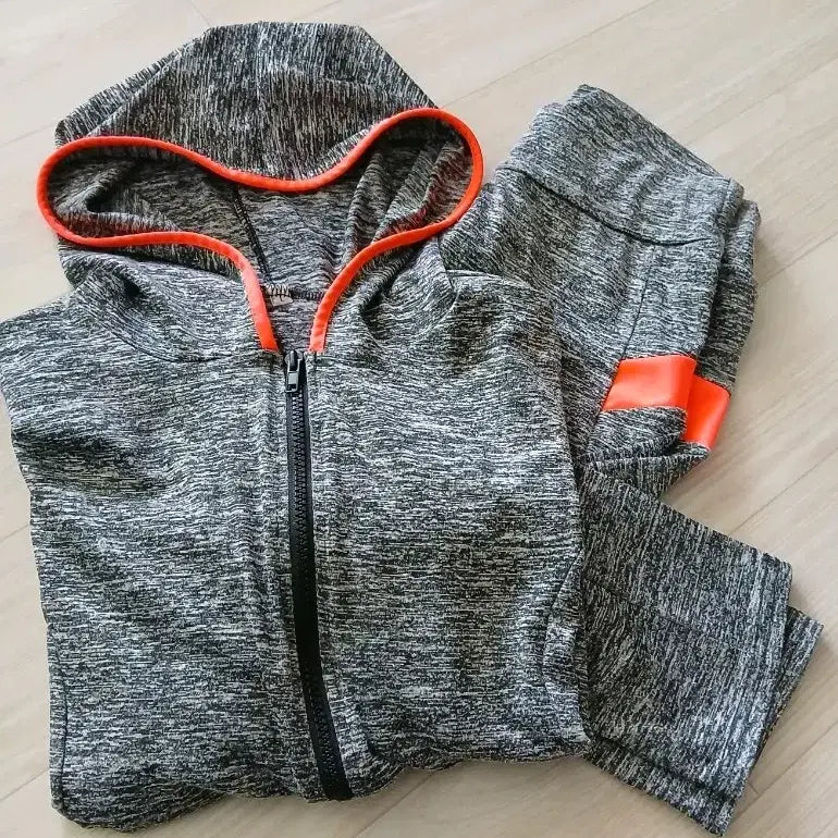 [BUNJANG] Melange Gray Orange Point Training Set / 멜란지 그레이 오렌지 포인트 트레이닝복 세트